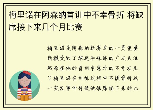 梅里诺在阿森纳首训中不幸骨折 将缺席接下来几个月比赛